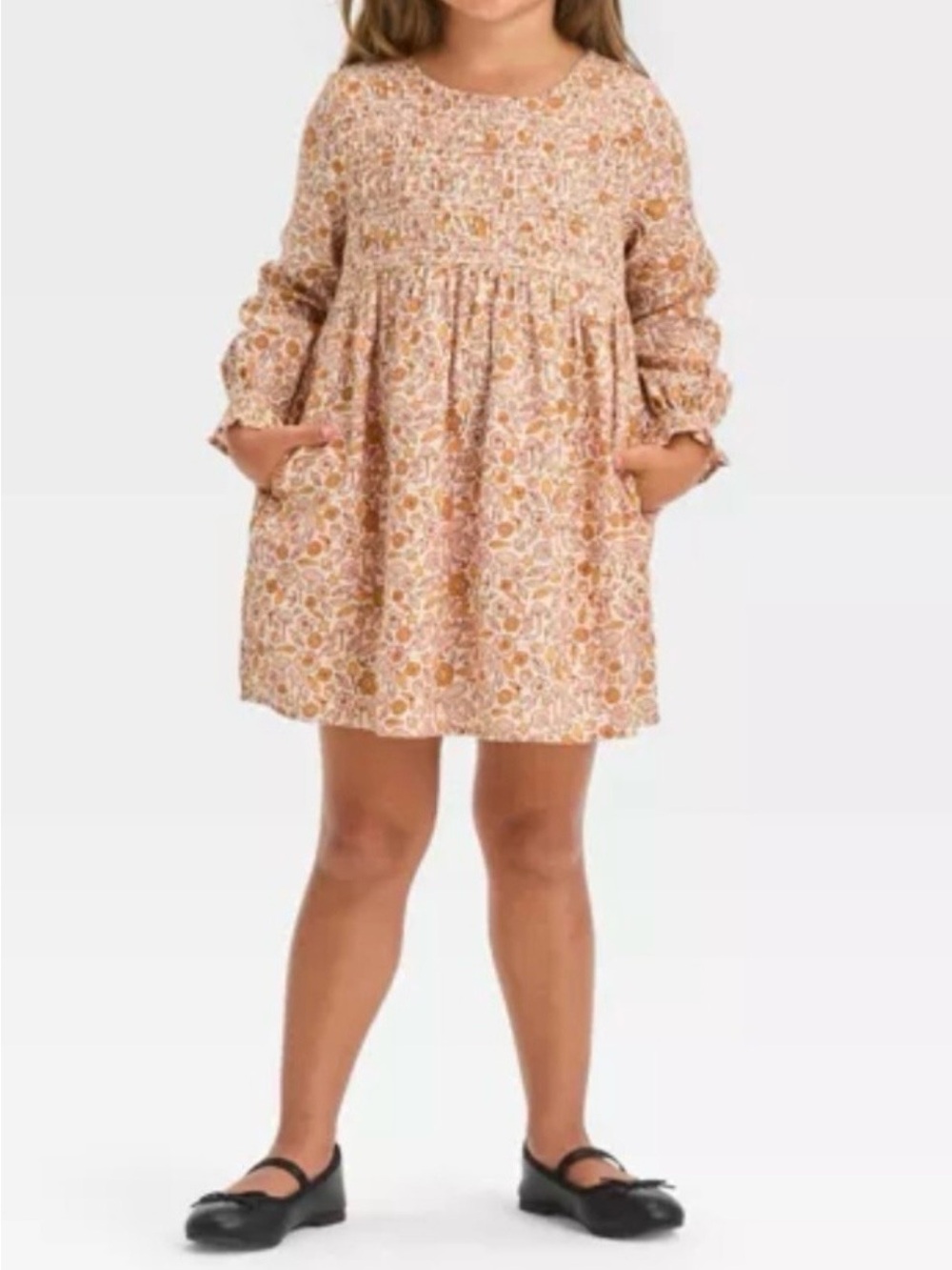 Cat & Jack Floral Smocked Dress Girls 2T Pink Mustard Cottagecore Boho Farmcore